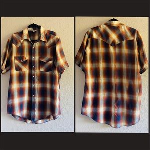 Western Frontier Retro Plaid Pearl Snap Button Up